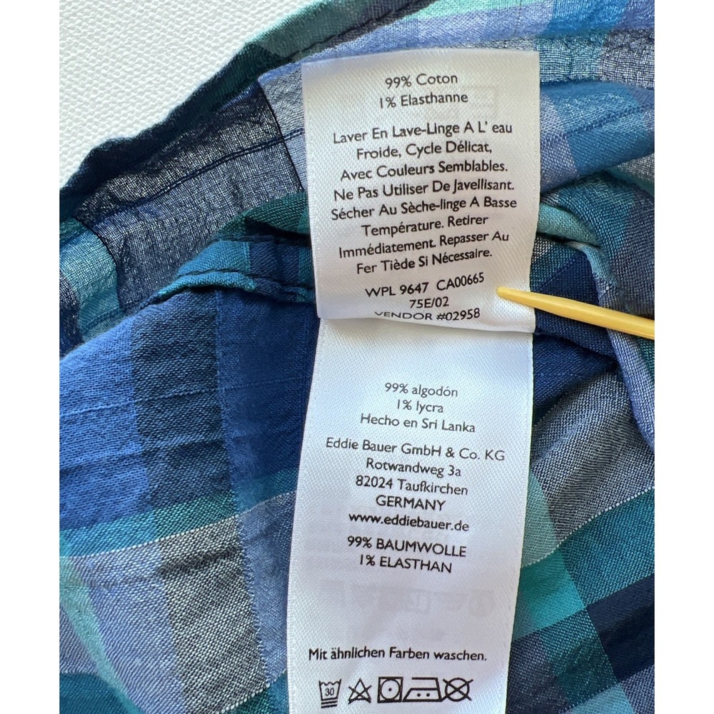 Eddie Bauer Adventure Shirt Womens S Blue Teal Plaid Short Sleeve Hiking NEW $45 - Picture 8 of 10